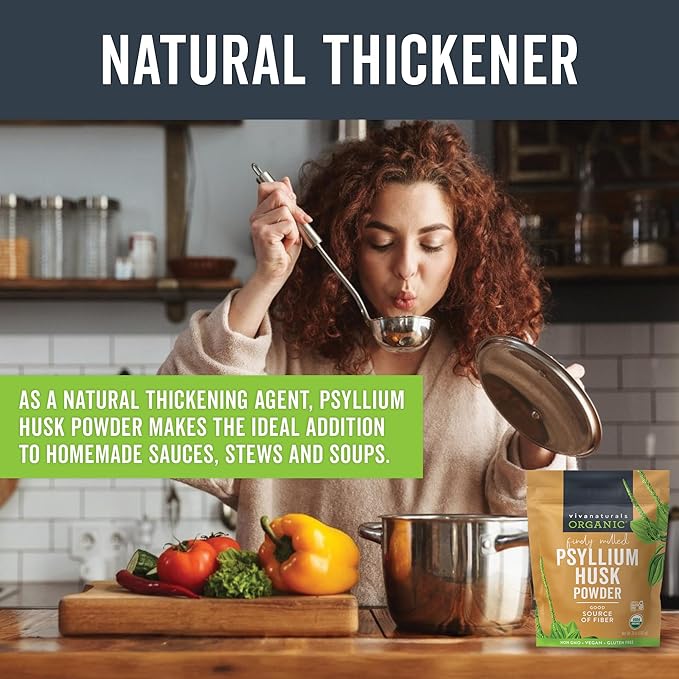 Viva Naturals Organic Psyllium Husk Powder – Finely Ground Plant-Based Fiber for Smoothies, Baking & Gut Health – Unflavored, Non-GMO, Gluten-Free, Vegan – 24 oz