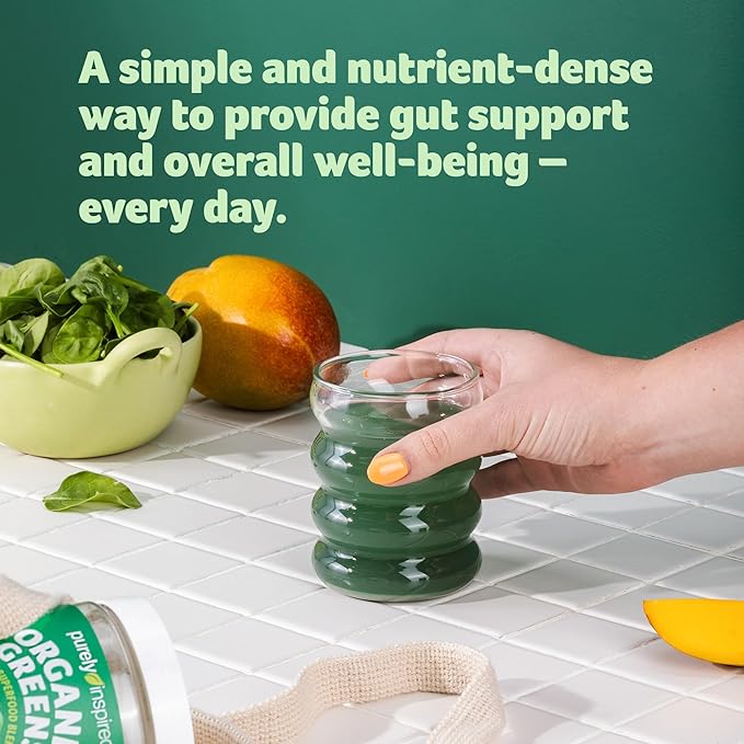 Purely Inspired Organic Greens Powder – Unflavored Superfood Smoothie Mix with Probiotics, Spirulina & Chlorella – Gut & Digestive Health – Vegan, Gluten-Free – 24 Servings