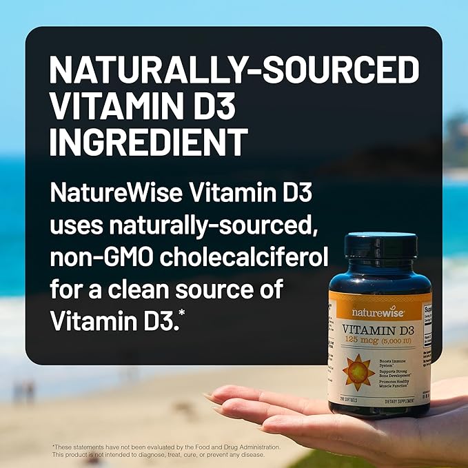 NatureWise Vitamin D3 5000 IU – Immune, Bone & Muscle Support – Organic Olive Oil – 360 Mini Softgels – Non-GMO, Gluten Free