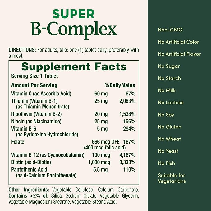 Nature’s Bounty Super B Complex with Vitamin C & Folic Acid – Energy, Immune & Stress Support – 150 Tablets