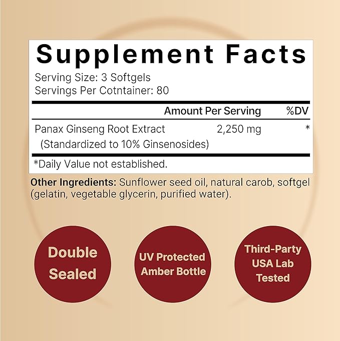 NatureBell Korean Red Ginseng 2250mg – Panax Ginseng Root with 10% Ginsenosides – Energy, Performance & Immune Support – Non-GMO, Gluten-Free – 240 Softgels