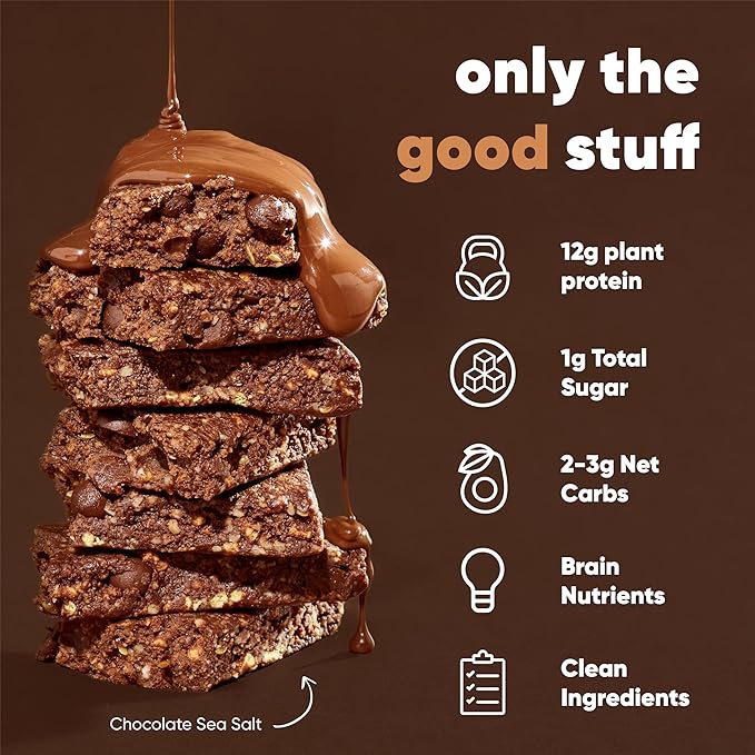 IQBAR Brain and Body Plant Protein Bars – Chocolate Lovers Variety, 12-Count, Low Carb, Gluten-Free