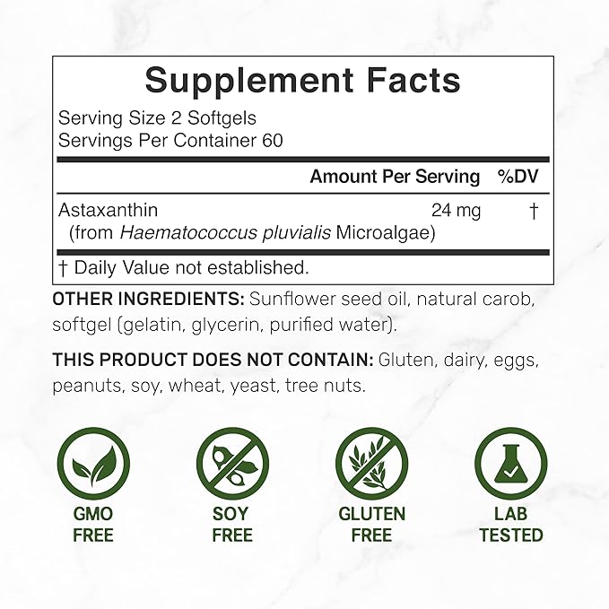 DEAL SUPPLEMENT Astaxanthin 24mg – Double Strength Microalgae Antioxidant for Skin, Eyes, Joints & Immune Support – Non-GMO, Gluten-Free – 120 Softgels