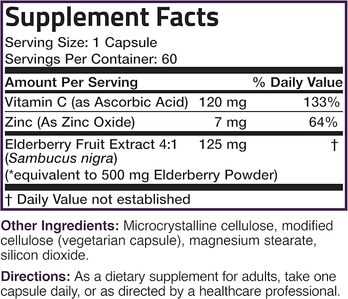 Bronson Sambucus Elderberry with Zinc & Vitamin C – Triple Immune Support & Antioxidant Protection – Non-GMO, Gluten-Free – 60 Vegetarian Capsules