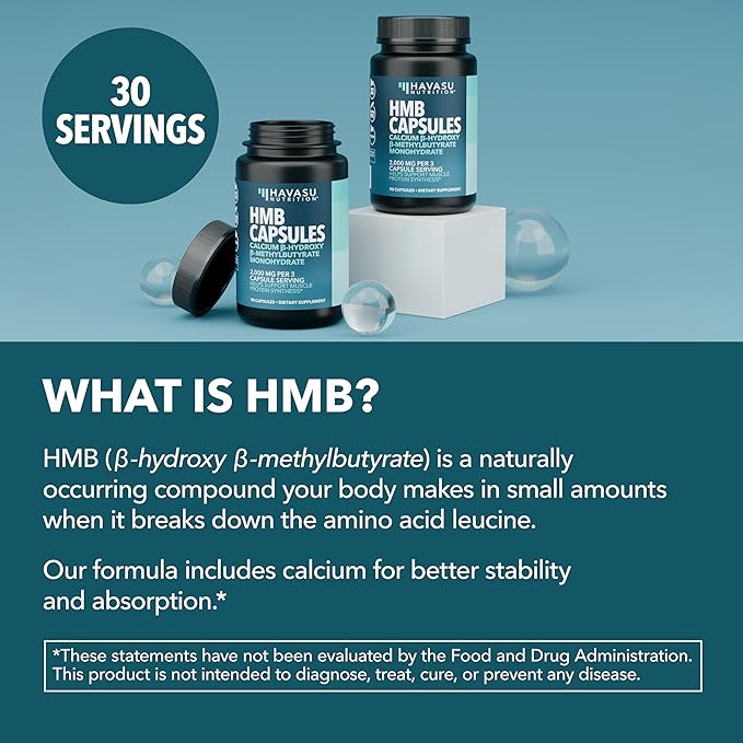 HMB Capsules 2000mg – Calcium B-Hydroxy B-Methylbutyrate, 90 Capsules, Vegan, Non-GMO, Gluten-Free