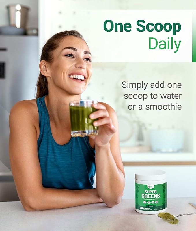 Nested Naturals Super Greens Powder – USDA Organic Superfood Blend with Spirulina, Wheatgrass, Barley Grass, Probiotics & Fiber – Detox & Energy – 30 Servings