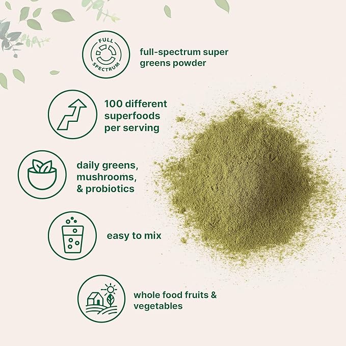 Micro Ingredients Super Greens Powder – 100 Superfood Blend with Daily Greens, Fruits, Veggies, Mushrooms & Probiotics – Vegan, Non-GMO, Gluten-Free – 1 lb