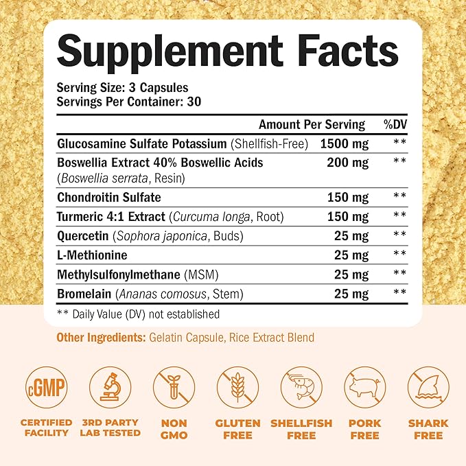 Glucosamine Chondroitin MSM with Turmeric & Boswellia – Joint Support for Cartilage, Flexibility & Mobility – Non-GMO, Gluten-Free – 90 Capsules