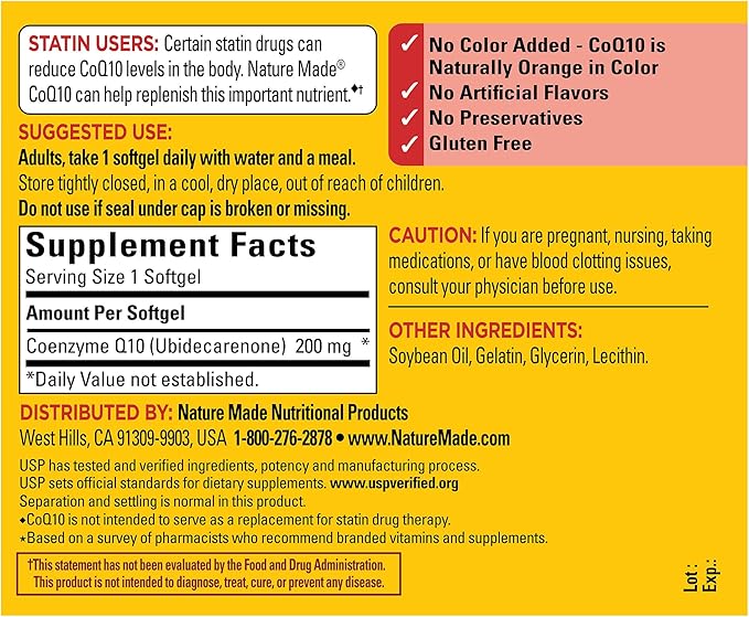 Nature Made CoQ10 200mg – Heart Health, Energy & Healthy Aging – Gluten-Free – 105 Softgels (105 Day Supply)