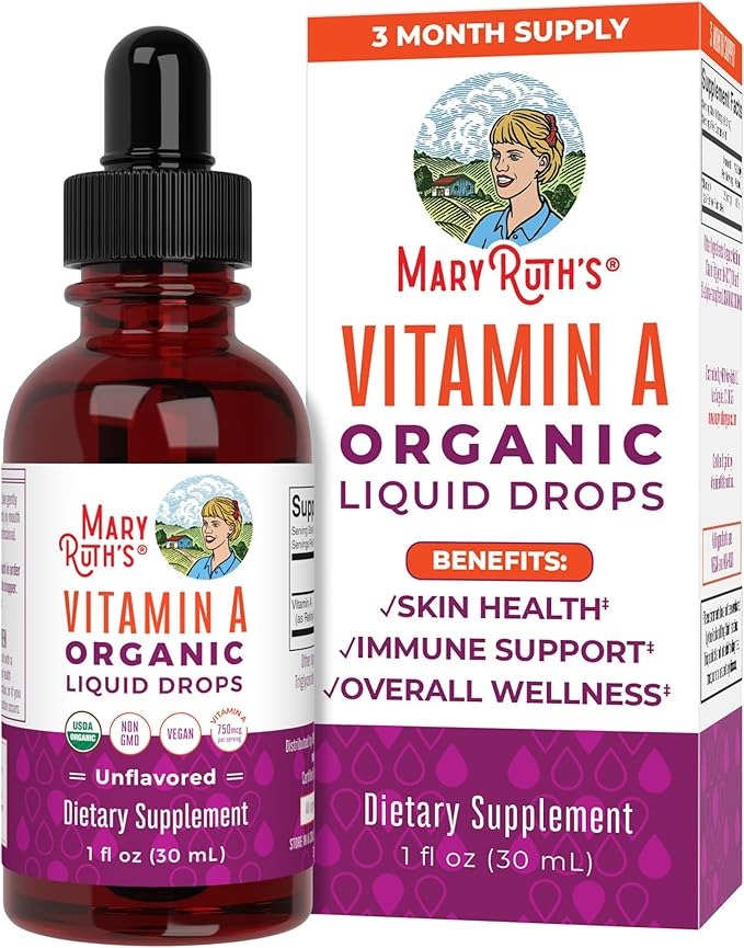 MaryRuth Organics Organic Vitamin A Liquid Drops – Immune, Eye & Skin Support – 750mcg, Sugar Free, Vegan – 1oz (3 Month Supply)