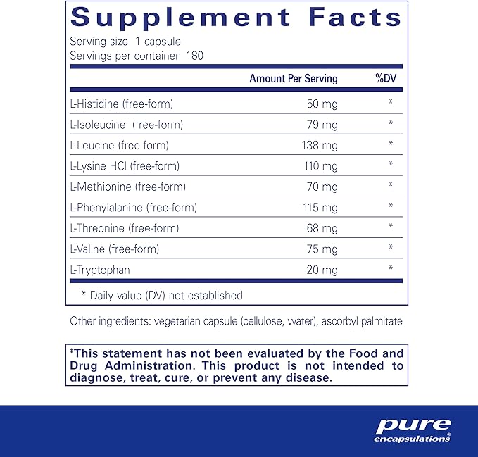 Pure Encapsulations Essential Amino Acids – Muscle Recovery Support, 180 Capsules, with Leucine, Threonine & Tryptophan