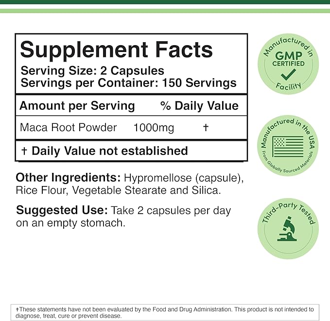 Double Wood Maca Root Capsules 1000mg – Black, Red & Yellow Maca for Energy, Performance & Mood Support – Non-GMO, Gluten-Free – 300 Capsules