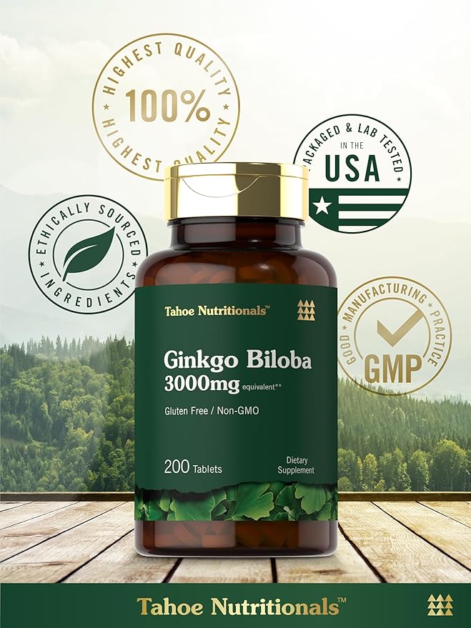 Carlyle Ginkgo Biloba 3000mg – Extra Strength Brain, Memory & Circulation Support – Non-GMO, Gluten-Free – 200 Vegetarian Tablets – by Tahoe Nutritionals