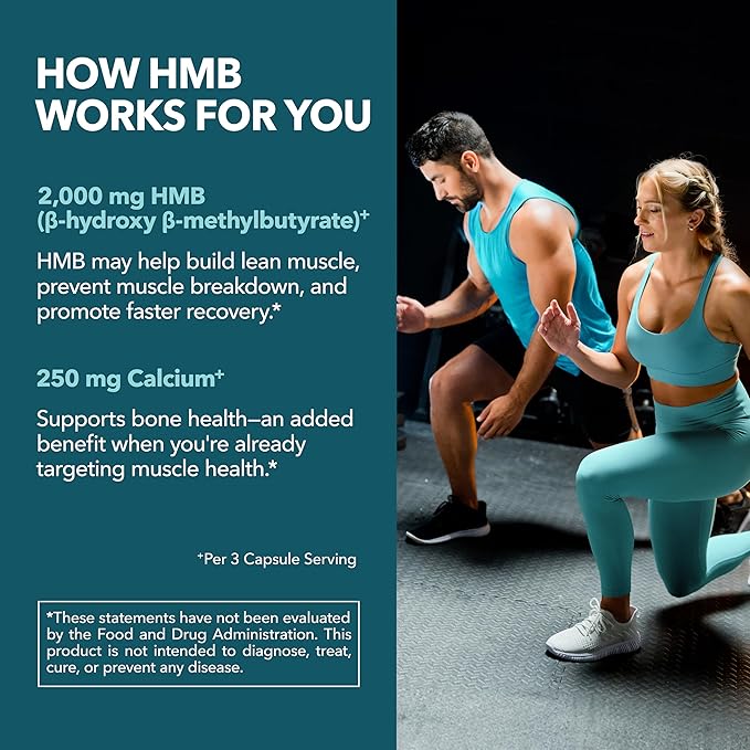 HMB Capsules 2000mg – Calcium B-Hydroxy B-Methylbutyrate, 90 Capsules, Vegan, Non-GMO, Gluten-Free