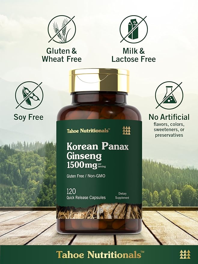 Carlyle Korean Panax Ginseng 1500mg – Energy, Focus & Immune Support – Non-GMO, Gluten-Free – 120 Capsules – by Tahoe Nutritionals
