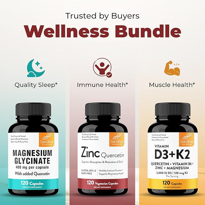 Sandhu’s Zinc Quercetin – Immune & Antioxidant Support – 120 Vegetarian Capsules – Gluten, Soy & Dairy Free