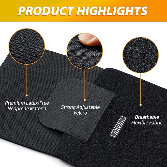Ohuhu Waist Trimmer, Adjustable Neoprene Ab Trainer Belt, Sweat Band, Back Support, Unisex, Fits 44”
