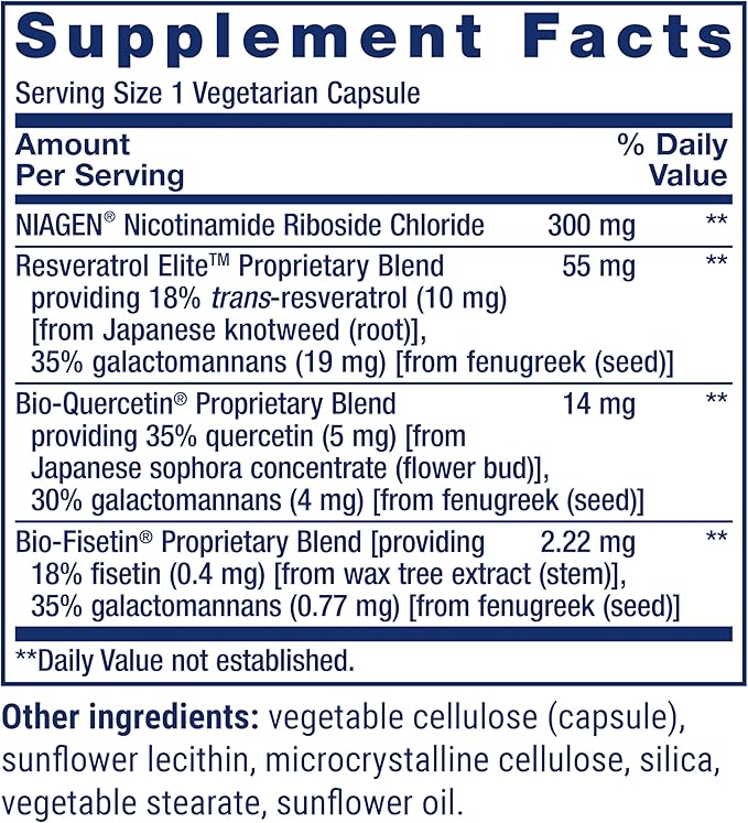 Life Extension NAD+ Cell Regenerator with Resveratrol Elite – Nicotinamide Riboside, Trans-Resveratrol, Quercetin & Fisetin – Healthy Aging & Energy – 30 Vegetarian Capsules