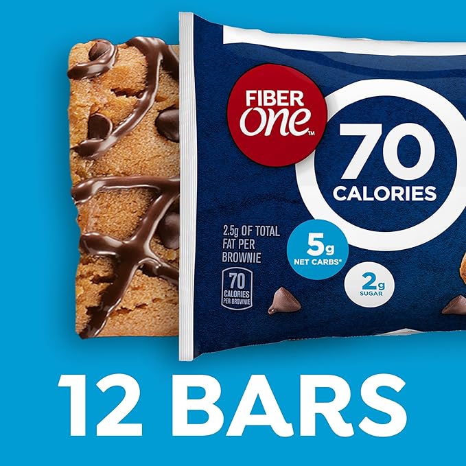 Fiber One 70 Calorie Brownies, Chocolate Chip Snack Bars, Low Sugar, High Fiber, Value Pack, 12 Ct