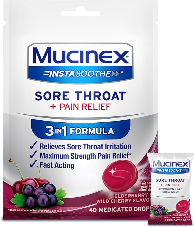 Mucinex Instasoothe Sore Throat Relief Lozenges – 40 Count