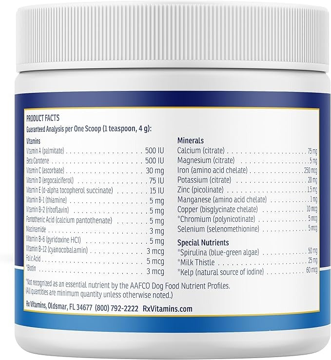 Rx Vitamins Essentials for Dogs - Daily Dog Multivitamin Powder - with Blue Spirulina for Dogs, Kelp Powder, and Milk Thistle for Dogs - Complete Dog Vitamins and Essential Minerals - 8 oz