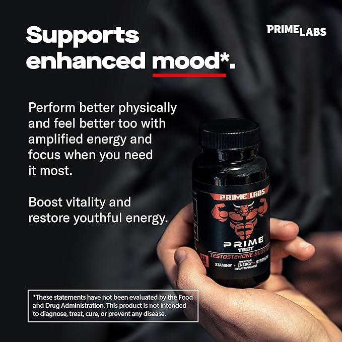 Prime Labs Men’s Testosterone Booster – Natural Stamina, Strength & Muscle Builder with Tongkat Ali, Horny Goat Weed & Saw Palmetto – 60 Caplets