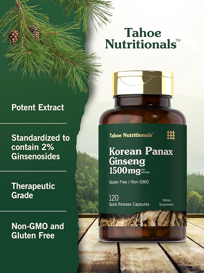 Carlyle Korean Panax Ginseng 1500mg – Energy, Focus & Immune Support – Non-GMO, Gluten-Free – 120 Capsules – by Tahoe Nutritionals