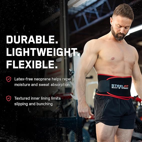 SteelFit Waist Trimmer Belt, Moisture-Resistant Neoprene Waist Trainer, Adjustable Sweat Band for Women & Men