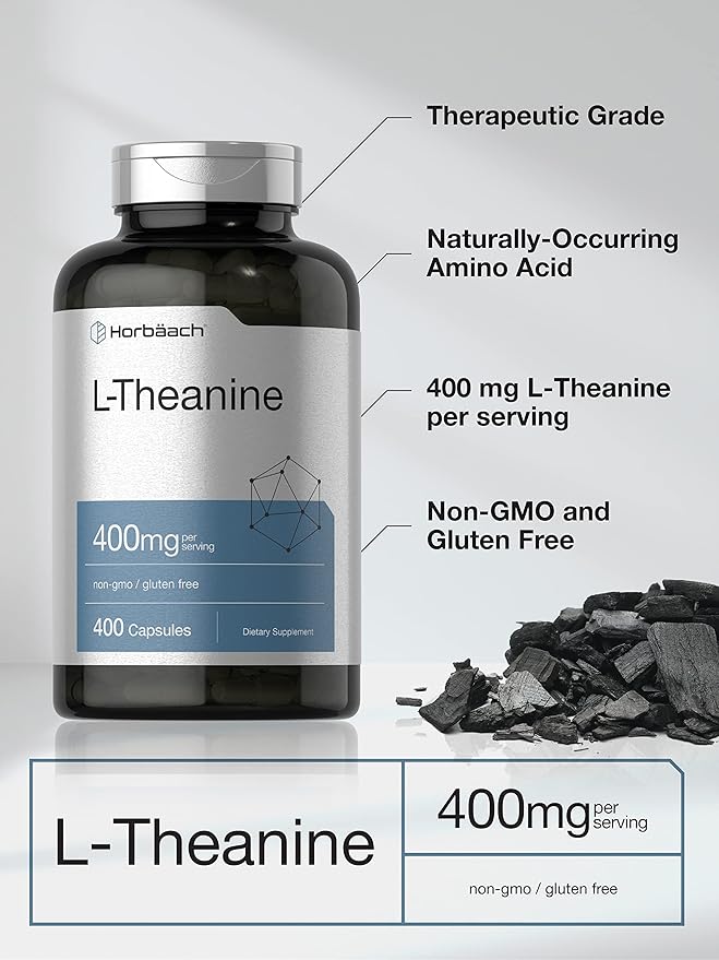 Horbäach L-Theanine 400mg – High Potency Amino Acid Supplement – Stress Relief, Focus & Calm – Non-GMO, Gluten-Free – 400 Capsules (Value Size)