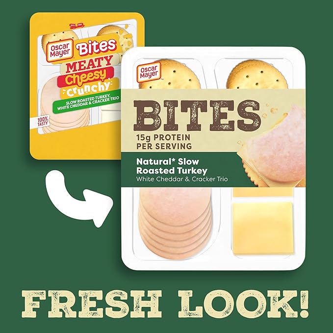 Oscar Mayer Bites Natural Slow-Roasted Turkey, White Cheddar & Cracker Trio – 3.3 oz Snack Tray