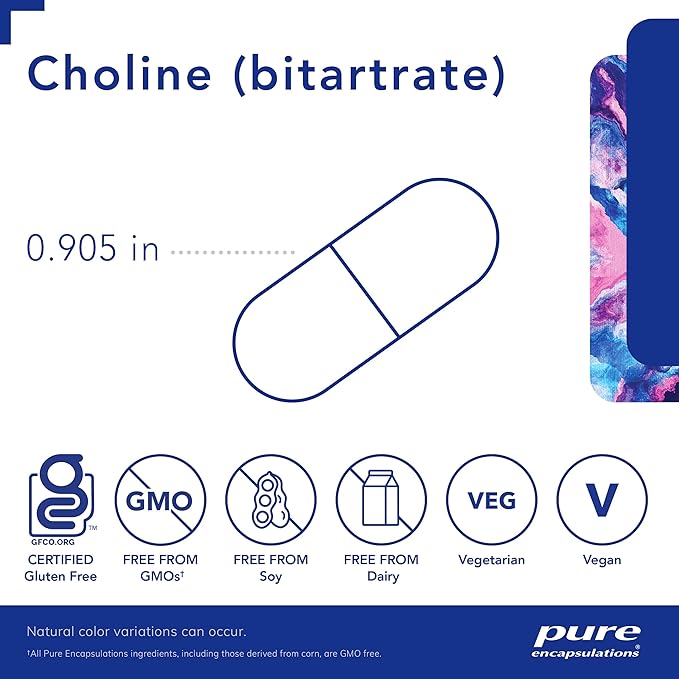 Pure Encapsulations Choline Bitartrate 275mg – Brain, Methylation & Cell Support – Vegan – 100 Capsules