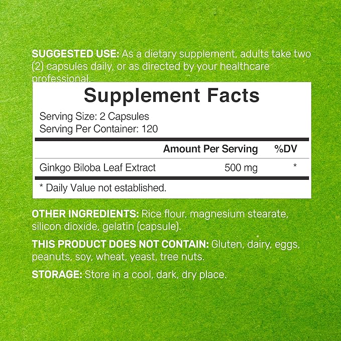 Deal Supplement Ginkgo Biloba 500mg – Extra Strength Brain Function Support – Non-GMO, Gluten-Free – 240 Capsules