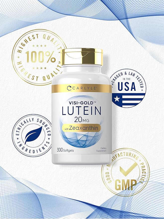 Carlyle Lutein 20mg + Zeaxanthin 1mg – Visi-Gold Marigold Extract – Eye & Macular Health Support – Non-GMO, Gluten-Free – 300 Softgels (Value Size)