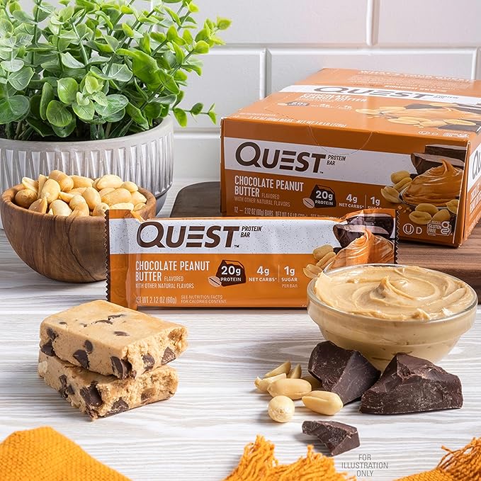 Quest Chocolate Peanut Butter Protein Bars – 20g Protein, 1g Sugar, Keto, Gluten Free, Low Carb, 12 Count