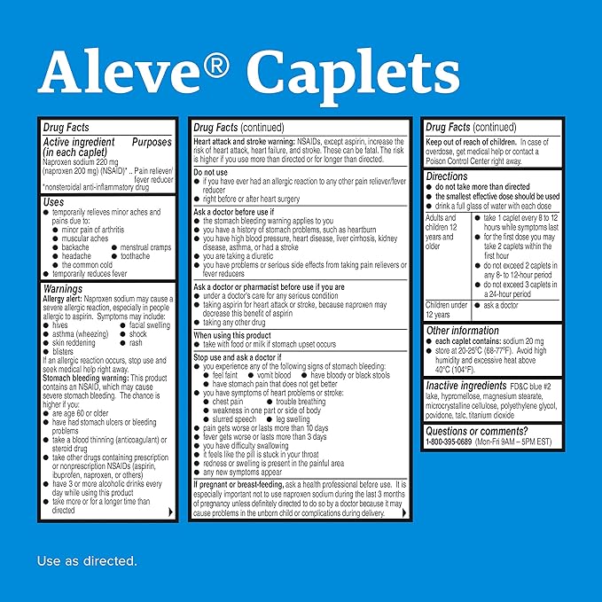 Aleve Pain Reliever and Fever Reducer Caplets – Naproxen Sodium 220 mg (NSAID), Long-Lasting Relief, 270 Count