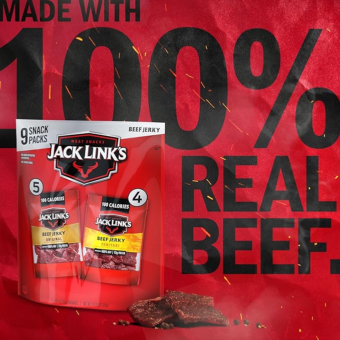 Jack Link's Beef Jerky Variety Pack – Original & Teriyaki, 9-Pack, 1.25 oz Each, High Protein Meat Snacks