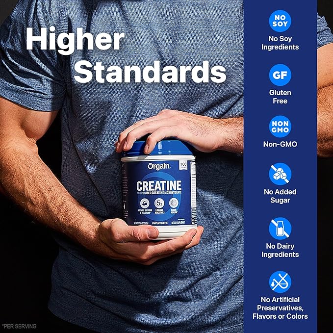 Orgain Creatine Monohydrate Micronized Powder – Unflavored, Vegan, 100 Servings