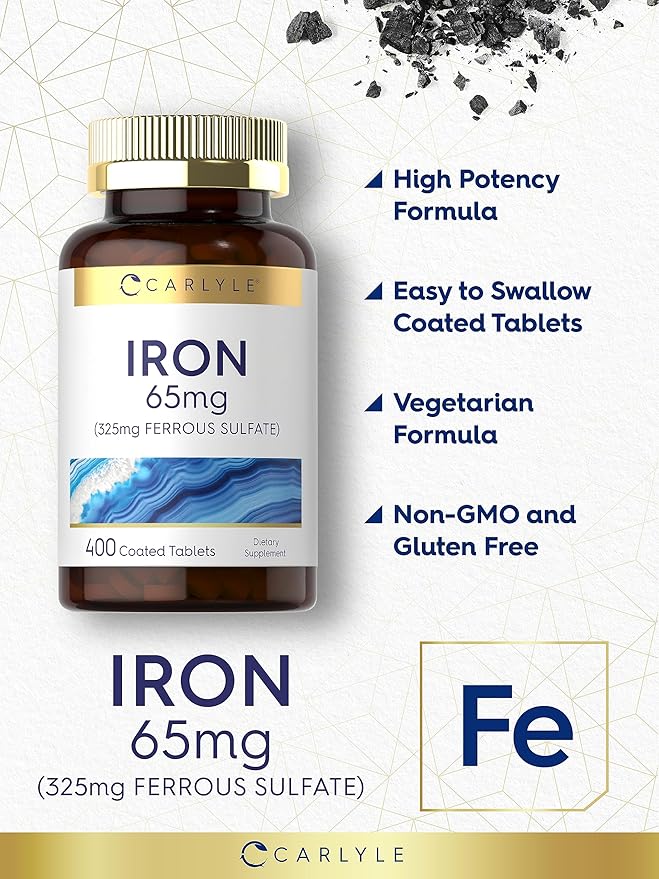 Carlyle Iron Ferrous Sulfate 65mg – High Potency Red Blood Cell & Energy Support – 400 Tablets