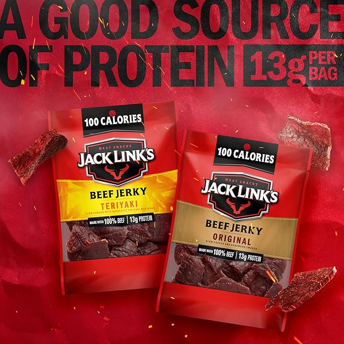 Jack Link's Beef Jerky Variety Pack – Original & Teriyaki, 9-Pack, 1.25 oz Each, High Protein Meat Snacks