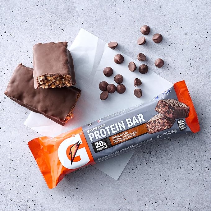 Gatorade Whey Protein Recover Bars – Chocolate Chip, Pack of 12, 2.8 oz Each