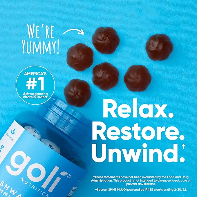 Goli Ashwagandha Gummies with KSM-66® & Vitamin D – Stress, Sleep & Mood Support – Vegan, Non-GMO – 60 Mixed Berry Gummies