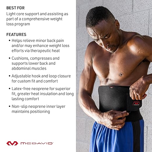 McDavid Sweat Band & Waist Trimmer Belt for Men, Back Support, Posture, Adjustable Waist Trainer, Gym