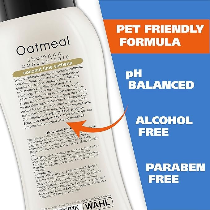 Wahl USA Dry Skin & Itch Relief Pet Shampoo for Dogs – Oatmeal Formula with Coconut Lime Verbena & Pet Friendly Formula, 24 Oz