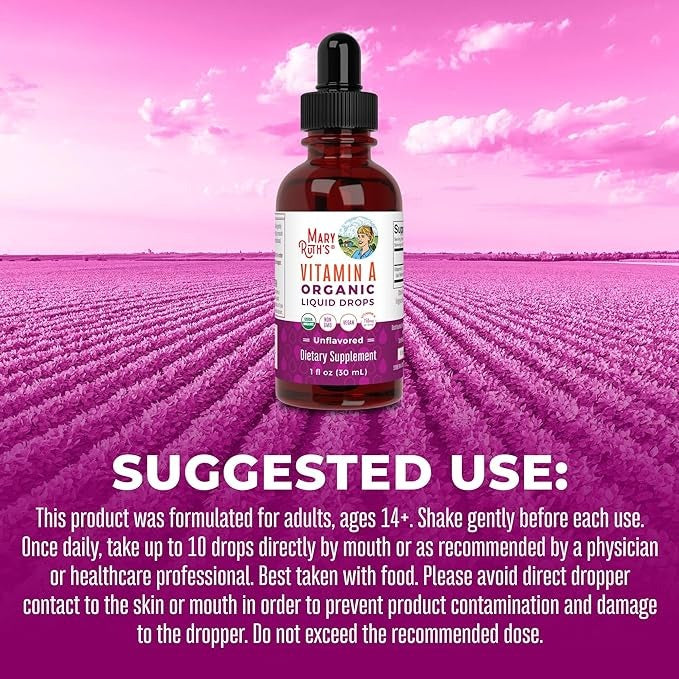 MaryRuth Organics Organic Vitamin A Liquid Drops – Immune, Eye & Skin Support – 750mcg, Sugar Free, Vegan – 1oz (3 Month Supply)