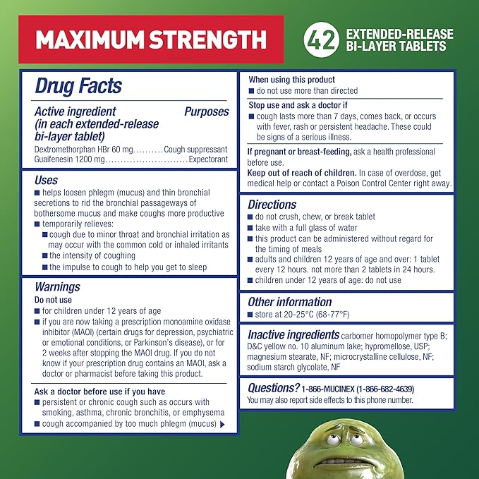 Mucinex DM Maximum Strength 12-Hour Cough Suppressant & Expectorant Tablets