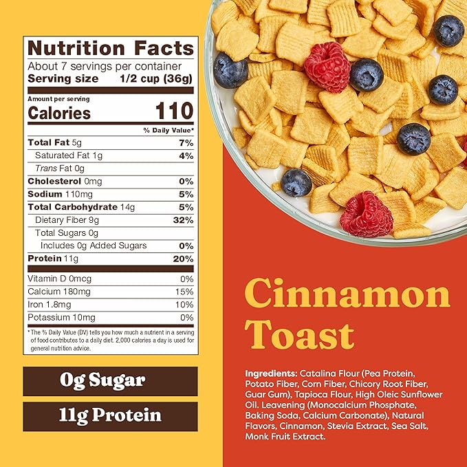 Catalina Crunch Protein Cereal – Cinnamon Toast, Sugar-Free, Gluten-Free, Keto Friendly, 9 oz Bag
