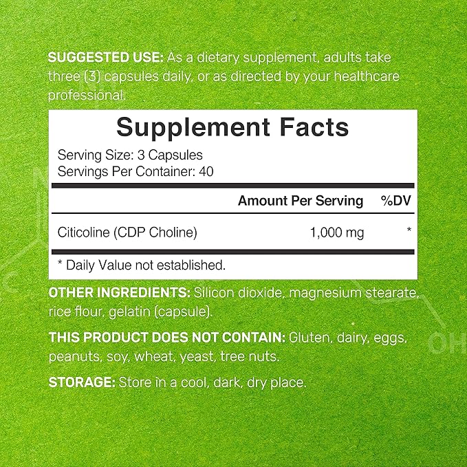 DEAL SUPPLEMENT Citicoline CDP Choline 1000mg – Extra Strength Brain, Memory & Focus Support – 120 Capsules