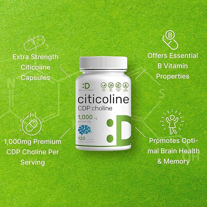 DEAL SUPPLEMENT Citicoline CDP Choline 1000mg – Extra Strength Brain, Memory & Focus Support – 120 Capsules