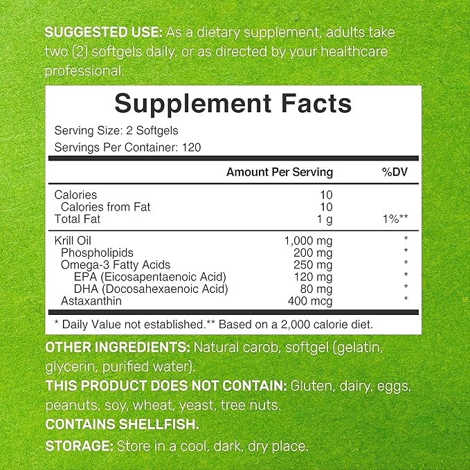 DEAL SUPPLEMENT Antarctic Krill Oil 1000mg – Extra Strength Omega-3 EPA, DHA & Astaxanthin – Heart & Joint Support – Non-GMO, Gluten-Free, Mercury Free – 240 Softgels