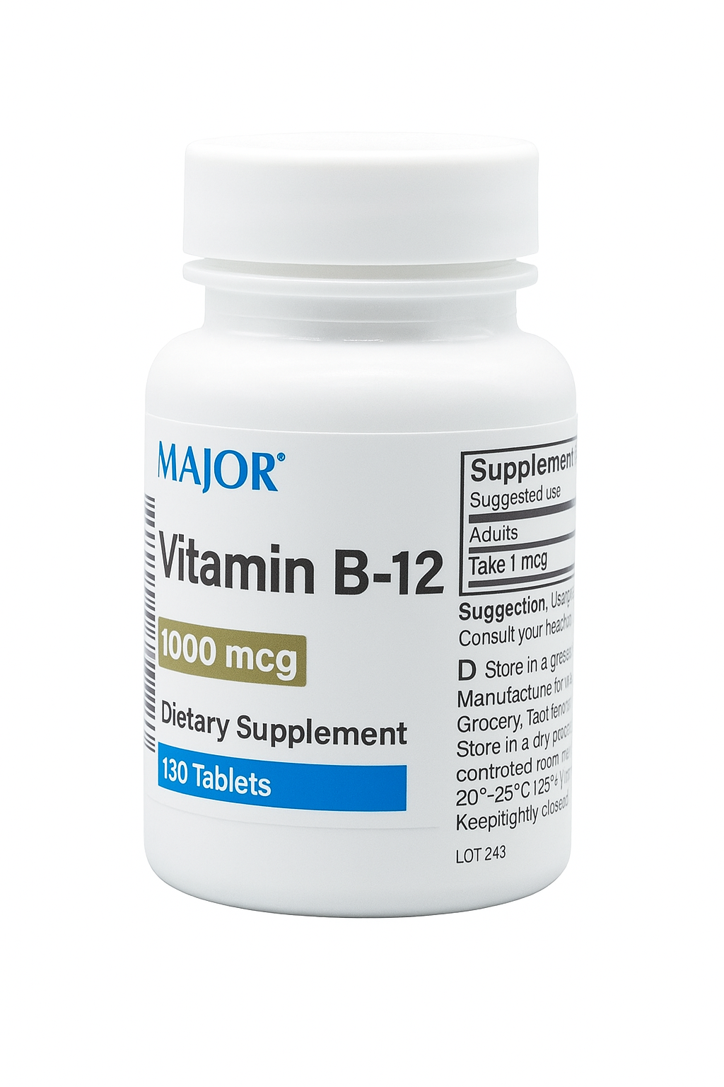 MAJOR Vitamin B-12 1000 mcg – 130 Tablets | Energy & Metabolism Support